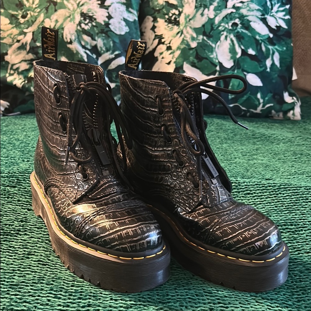 Dr. Martens Black Croc-Embossed Combat Boots